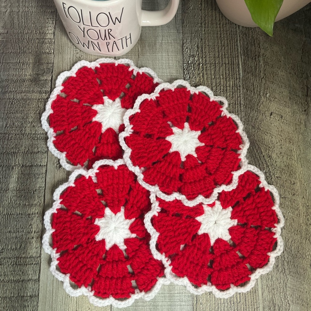 Handmade Crochet Valentine’s Day Heart Coasters 4 Pack - Picture 7 of 7